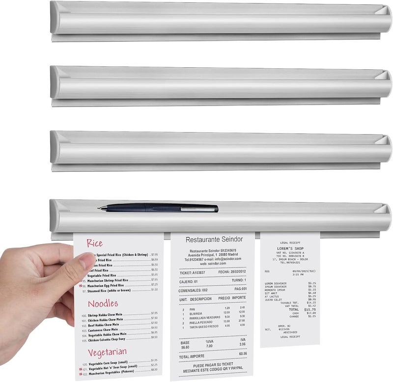 AYZTKUX 4 Pack Restaurant Ticket Holder Strip - 16 Inch No Drill Order Receipt Organizer for Kitchen, Office, Cafes, Pubs, Bars (Aluminum) - Image 1
